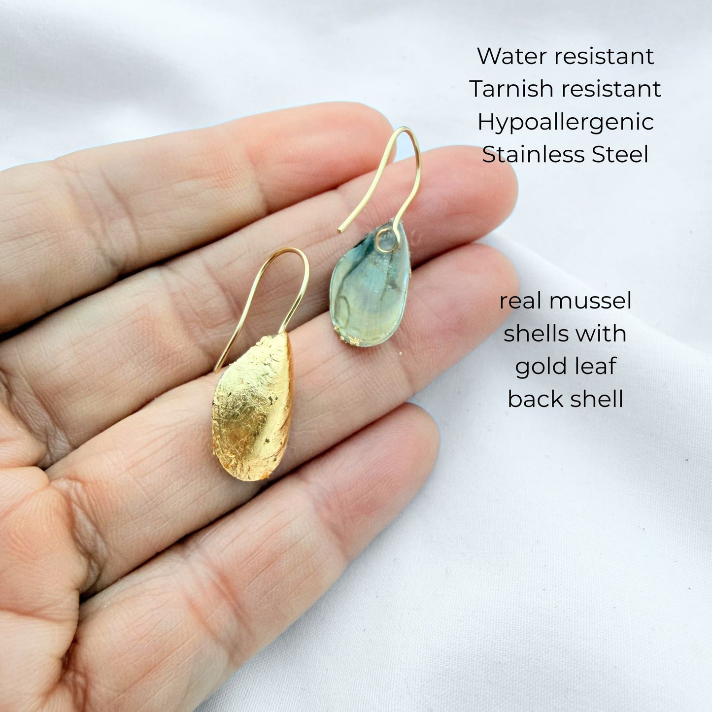 Gold Mussel Shell Hook Earrings (sample)