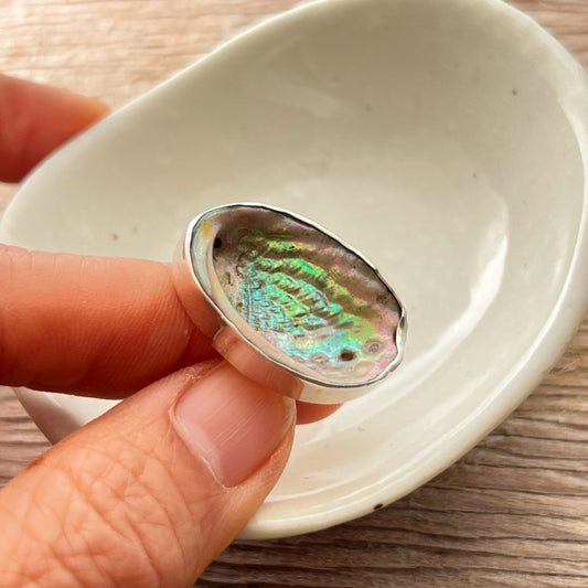 Farm Paua Shell Adjustable Sterling Silver Ring (21-30mm)