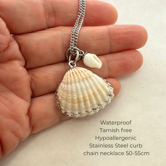 Shell Story Necklace: Cockle Shell And Tiny Whelk Pair (Silver)
