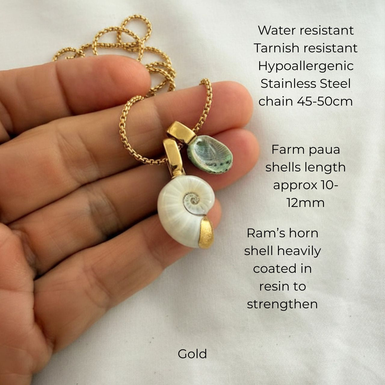 Mother & Child Shell Story Necklace: Ram's Horn Squid & Paua Shell