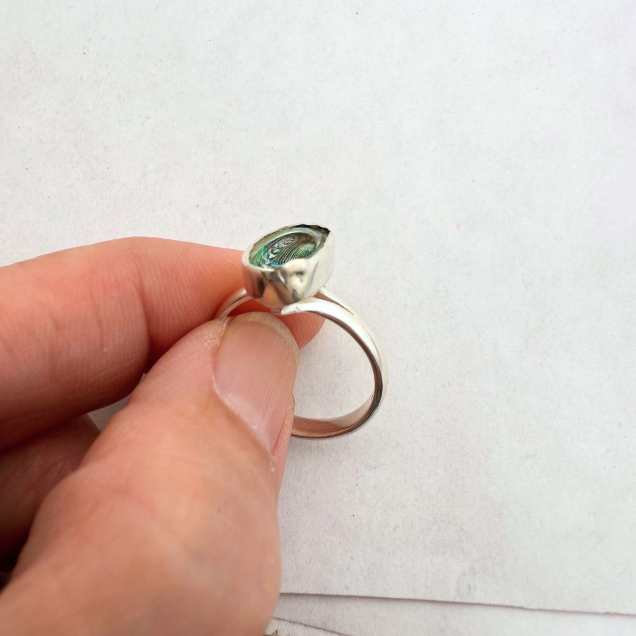 Paua Shell Story Sterling Silver Ring (12mm)