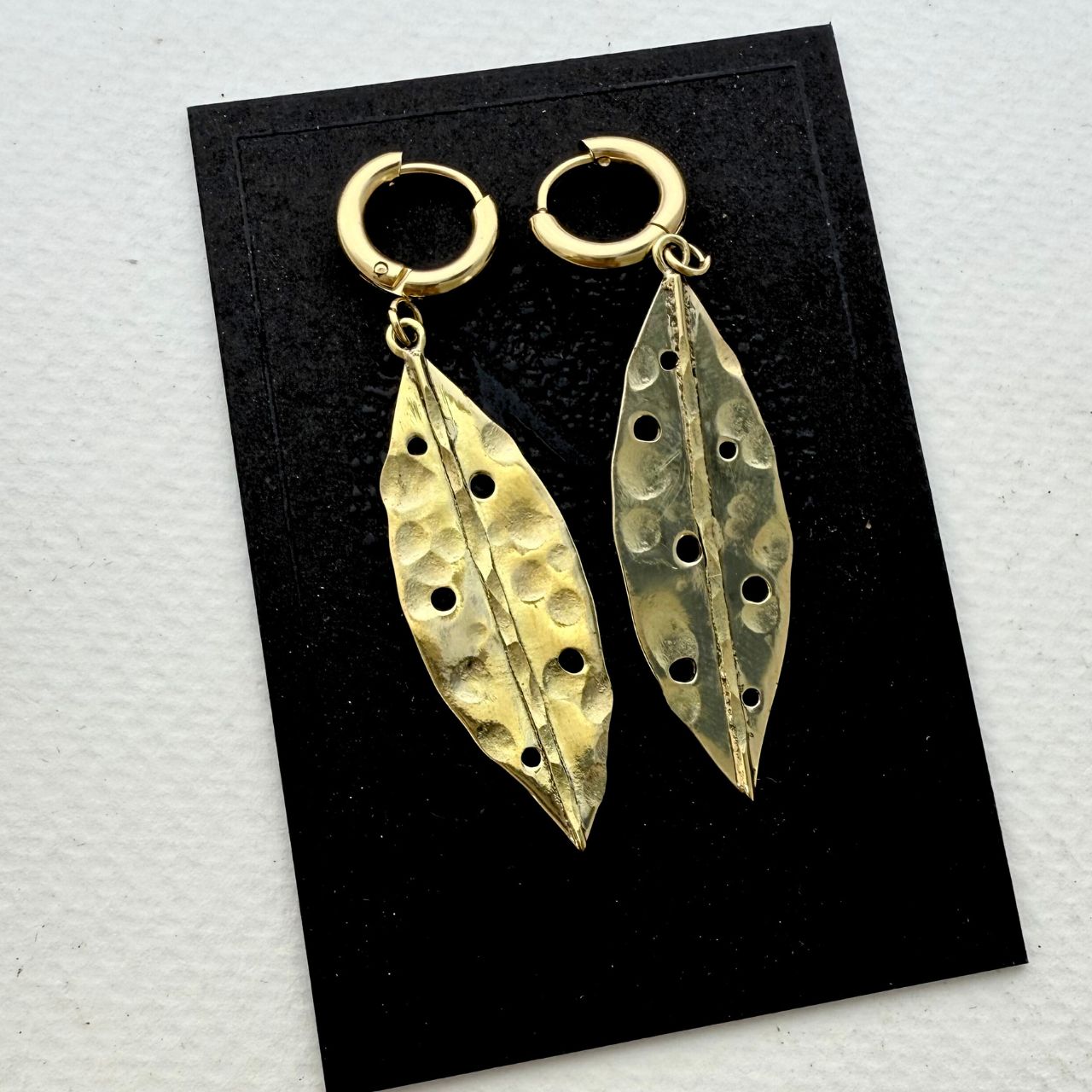 Pohutukawa Leaf Earrings - Hammered Recycled Brass