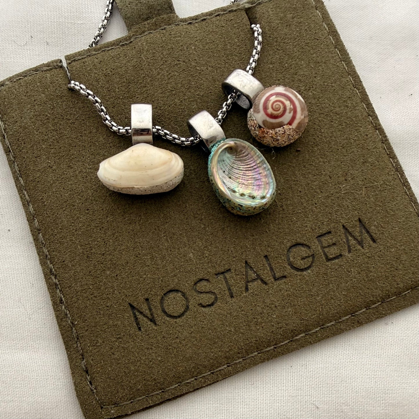 Shell Story Trio Necklace: Pipi, Paua & Pinwheel