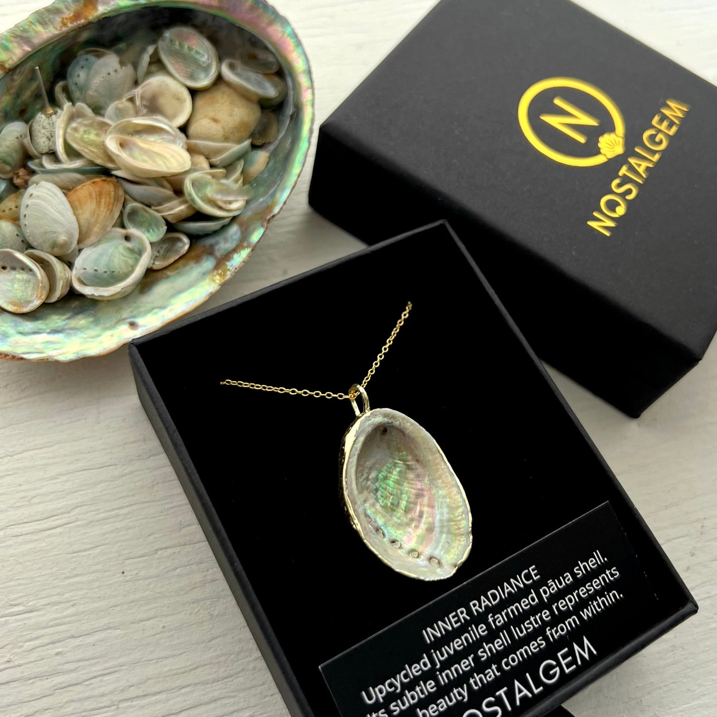 Paua Shell Large Gold Pendant Necklace