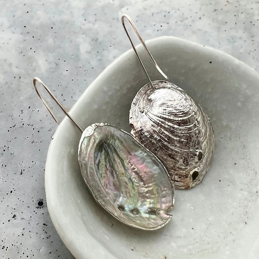 Paua Shell Large Silver Dipped U-Hook Earrings