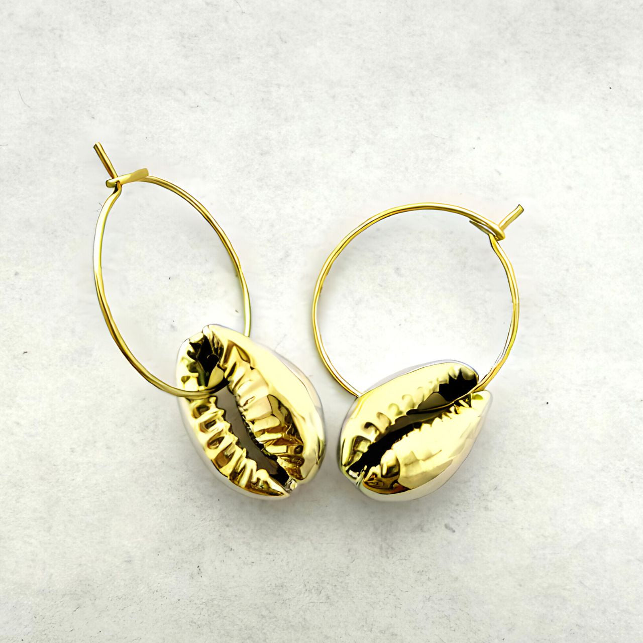 Cowrie Shell Wire Hoop Earrings