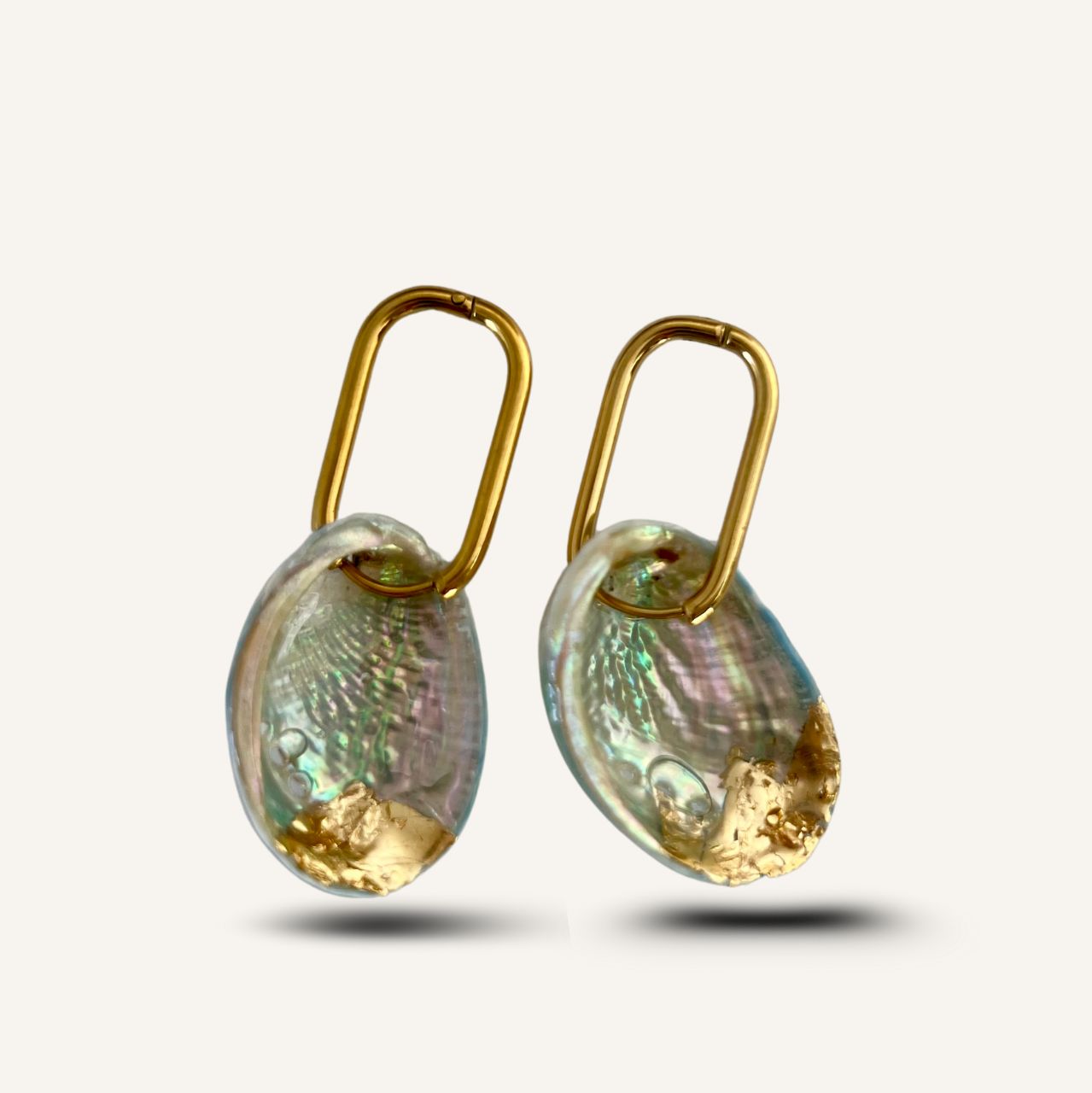 Paua Shell Gold Kinstugi Earrings (25-35mm)