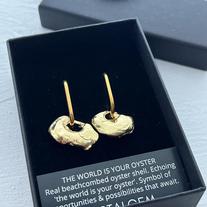The World Is Your Oyster Shell Hoop Earrings Gold