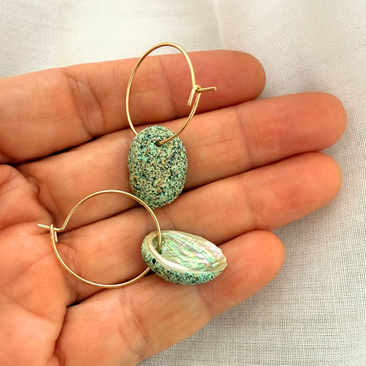 Paua shell hoop earrings close-up detail