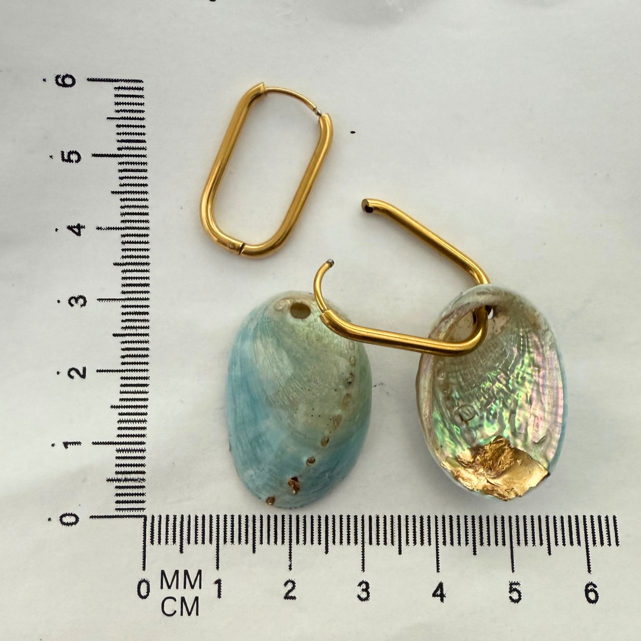 Paua shell kintsugi earrings size measurement reference