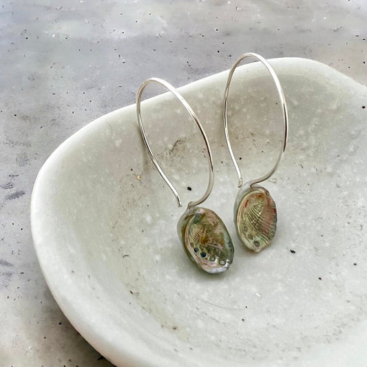 Tiny Paua Shell Open Sterling Silver Hoop Earrings
