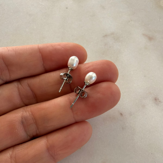 Tiny Freshwater Floral Bud Pearl Stud Earrings