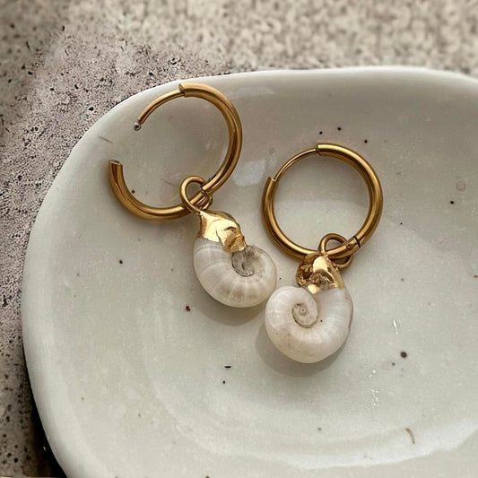 Rams Horn Squid Shell Gold Round Hoop Earrings