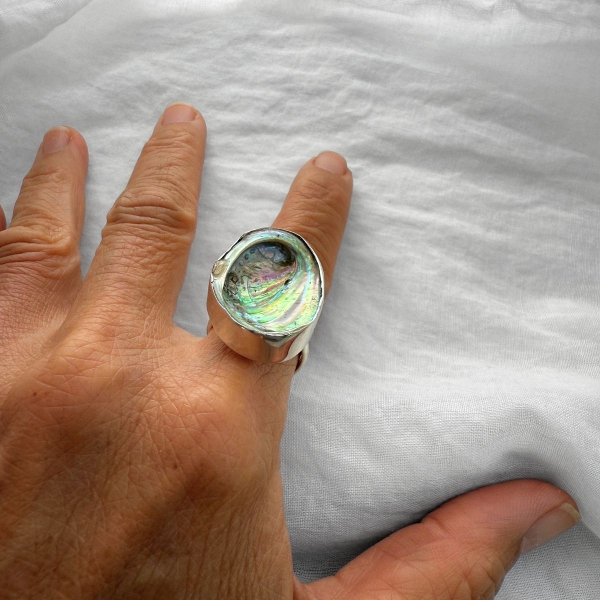 Large Paua Sterling Silver Adjustable Ring