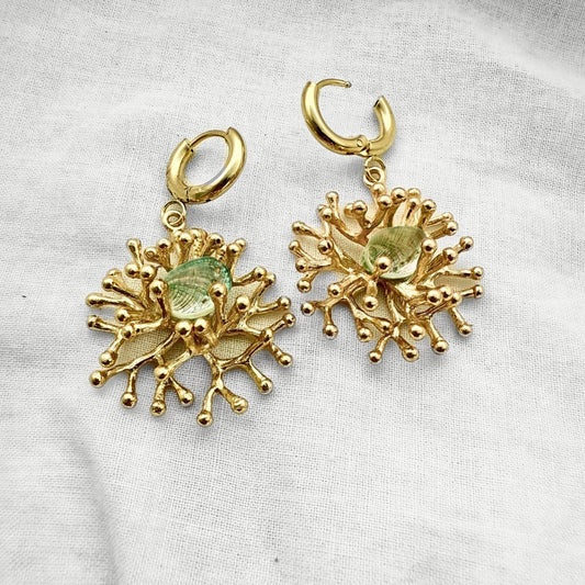 Paua in Coral Gold Hoop Earrings