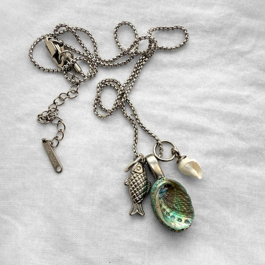 The Sea Story Trio Charm Necklace: Fish, Paua & Whelk Shells