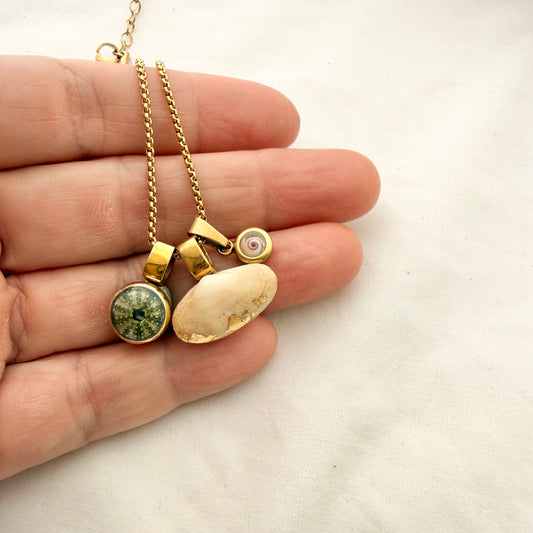 Shell Story Trio Necklace — Kina, Pipi & Spiral (Gold)