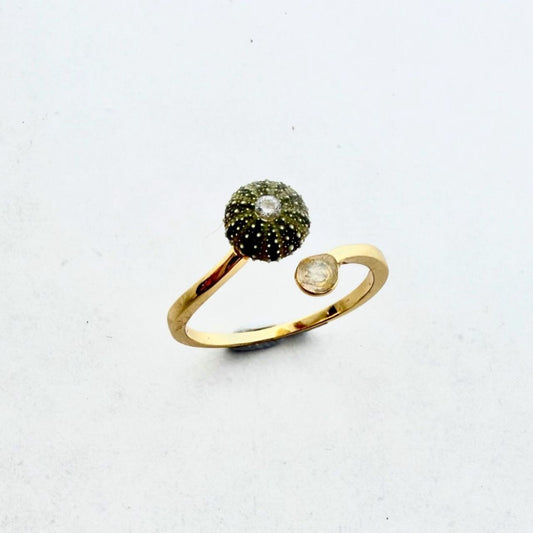 Tiny Kina & Sand Dome Adjustable Sterling Silver Ring Cuff