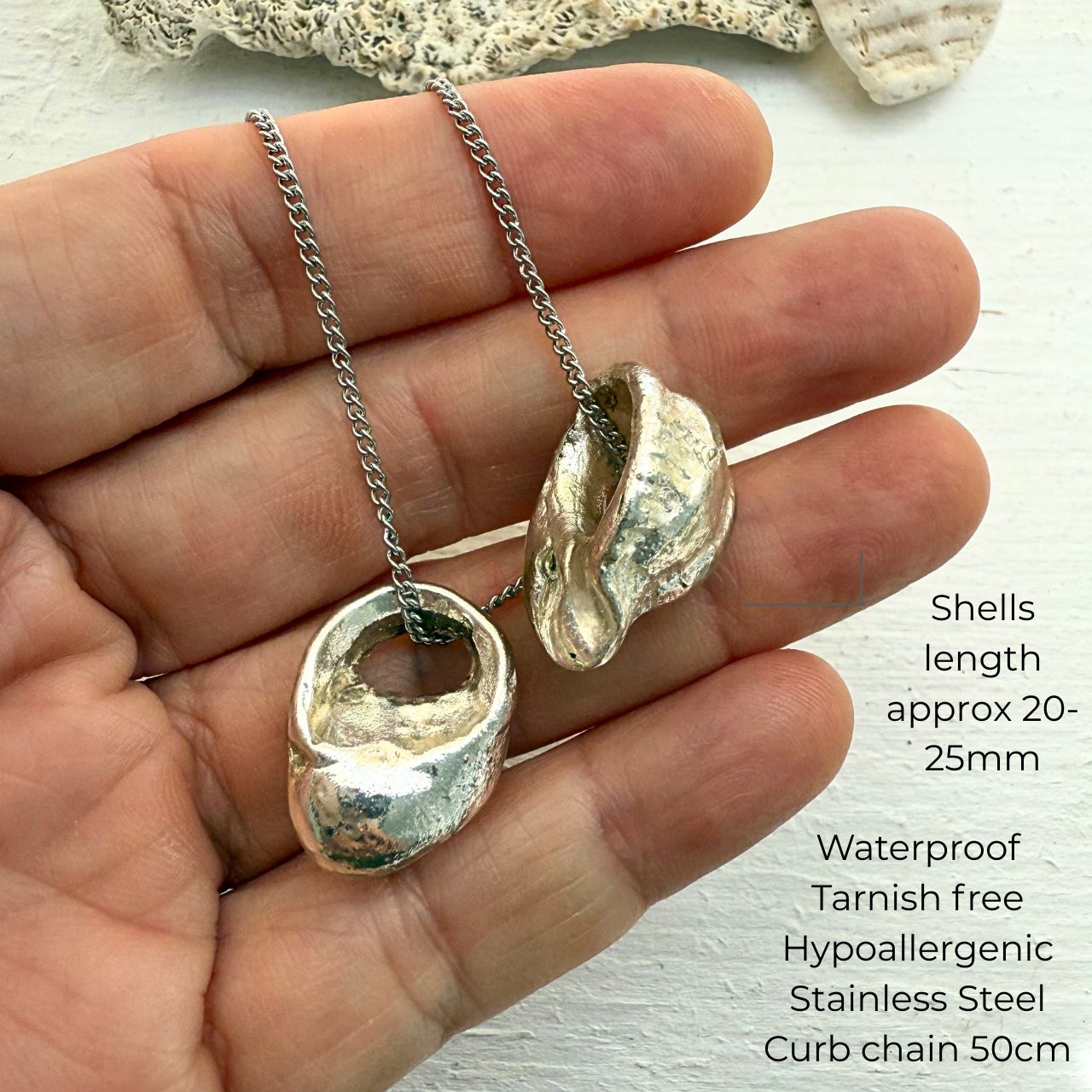 Tide-Worn Pair Sea Shell Necklace (Silver)