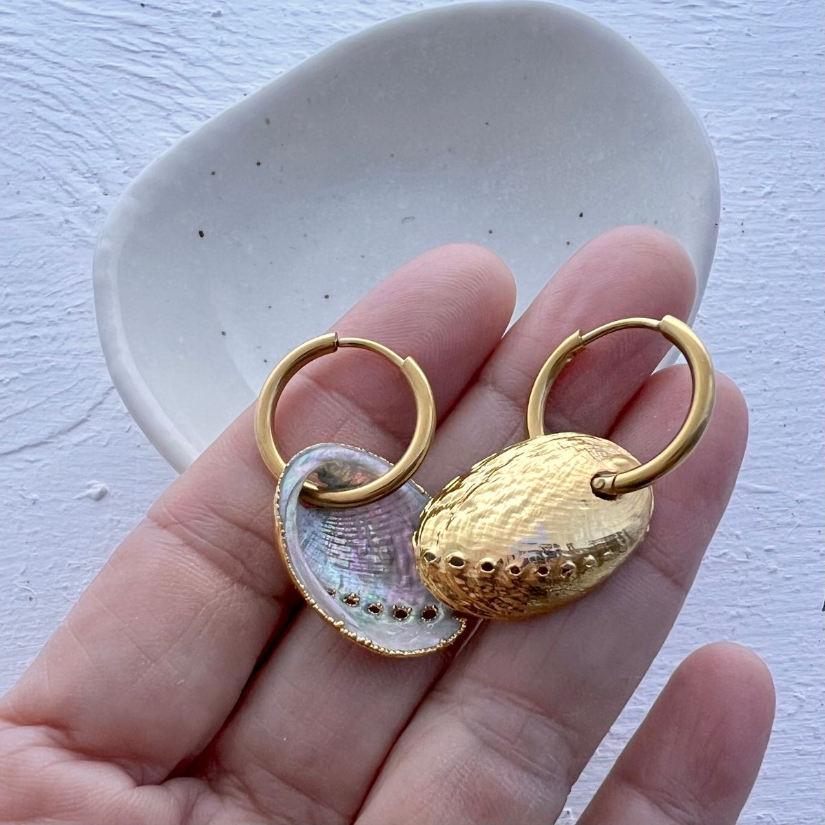 Paua Shell Gold Round  Hoop Earrings - 20mm