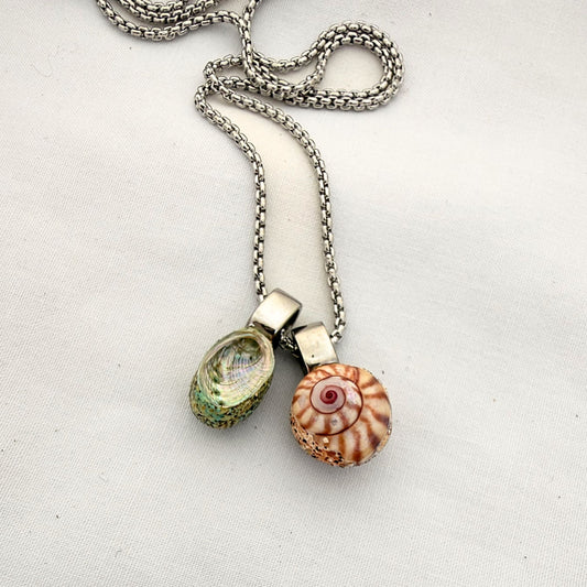 Pāua & Koru Wheel Shell Pair Necklace