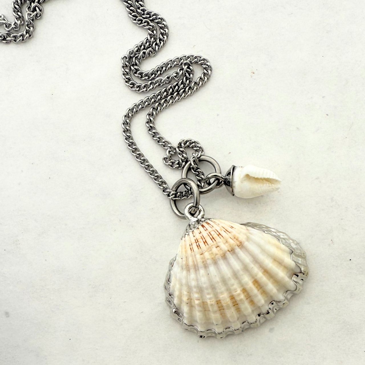 Shell Story Necklace: Cockle Shell And Tiny Whelk Pair (Silver)
