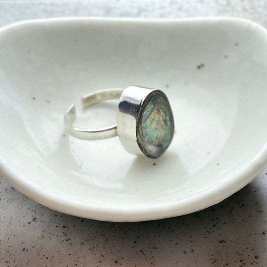 SS15 - Farm Paua Shell 20mm Sterling Silver Ring 6 (Seconds)