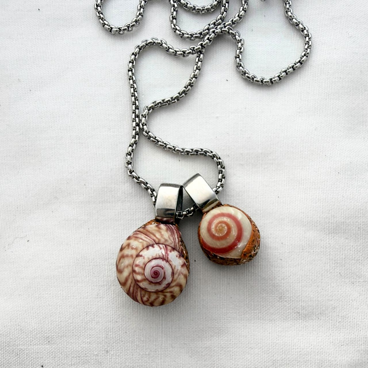 Pinwheel Pair Shell Story Necklace (Silver)