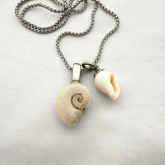 Ram's Horn & Whelk Shell Story Necklace (Silver)