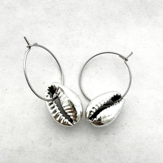 Cowrie Shell Wire Hoop Earrings