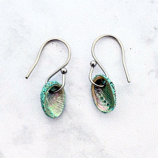 Tiny Farm Paua Shell Hook Earrings (Beachsand Stone)