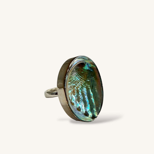 Farm Paua Shell Adjustable Sterling Silver Ring (28-30mm)