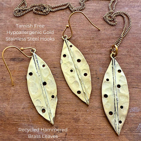 Pōhutukawa Leaf Necklace + Earrings Set