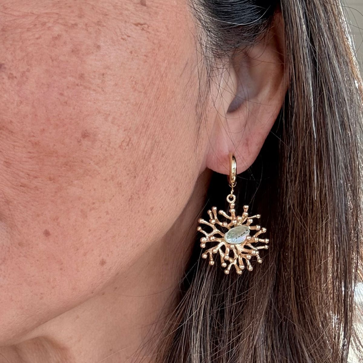 Paua in Coral Gold Hoop Earrings