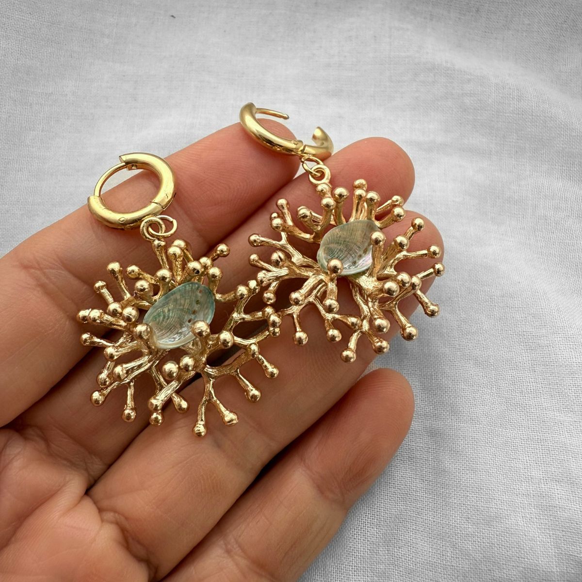 Paua in Coral Gold Hoop Earrings