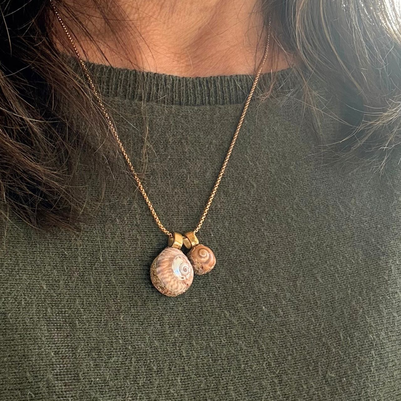 Pinwheel Pair Shell Story Necklace (Gold)