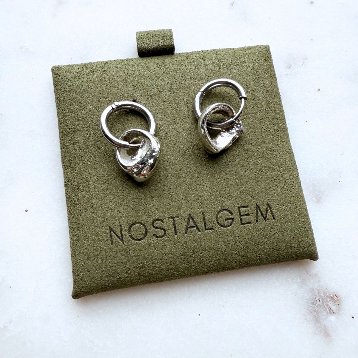 Weathered Pupu Sea Snail Shell Hoop Earrings Silver