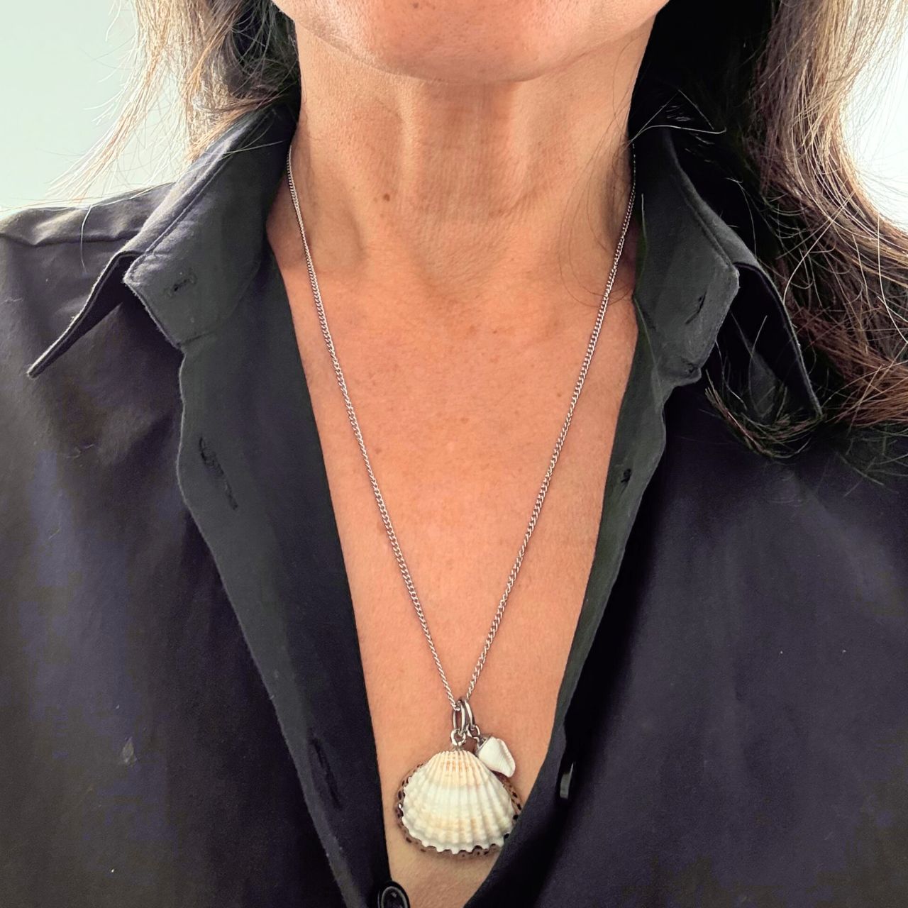 Shell Story Necklace: Cockle Shell And Tiny Whelk Pair (Silver)