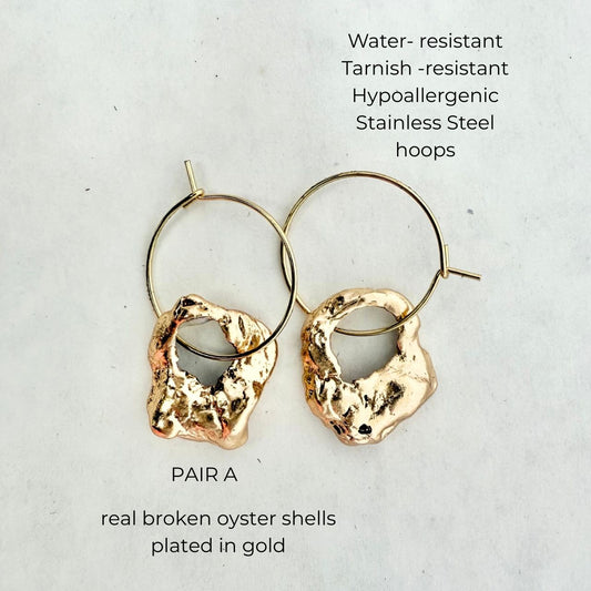 Broken Oyster Shell Earrings (Gold)
