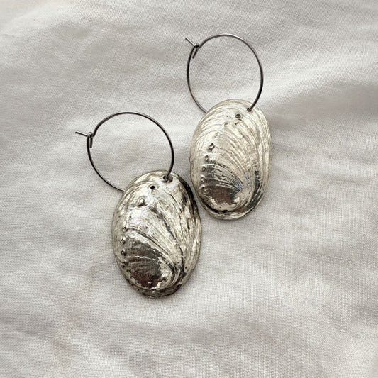 Silver Dipped Paua Shell Hoop Earrings