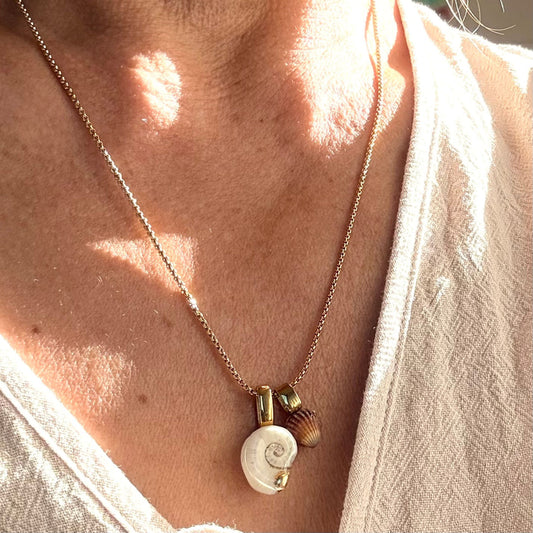 Mother & Child Shell Story Necklace: Ram's Horn Squid & Cockle Shell