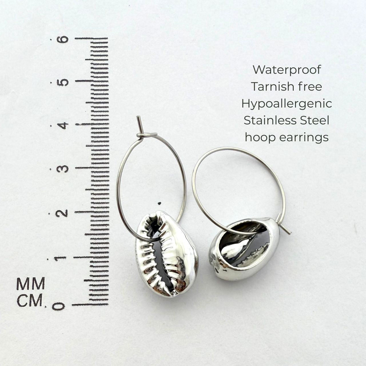 Cowrie Shell Wire Hoop Earrings