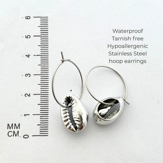 Cowrie Shell Wire Hoop Earrings