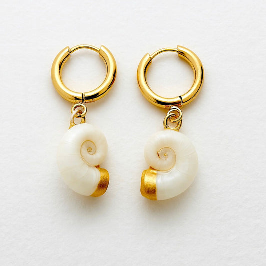 Wanderlust Spirals – Ram’s Horn Squid Shell Earrings - with Box