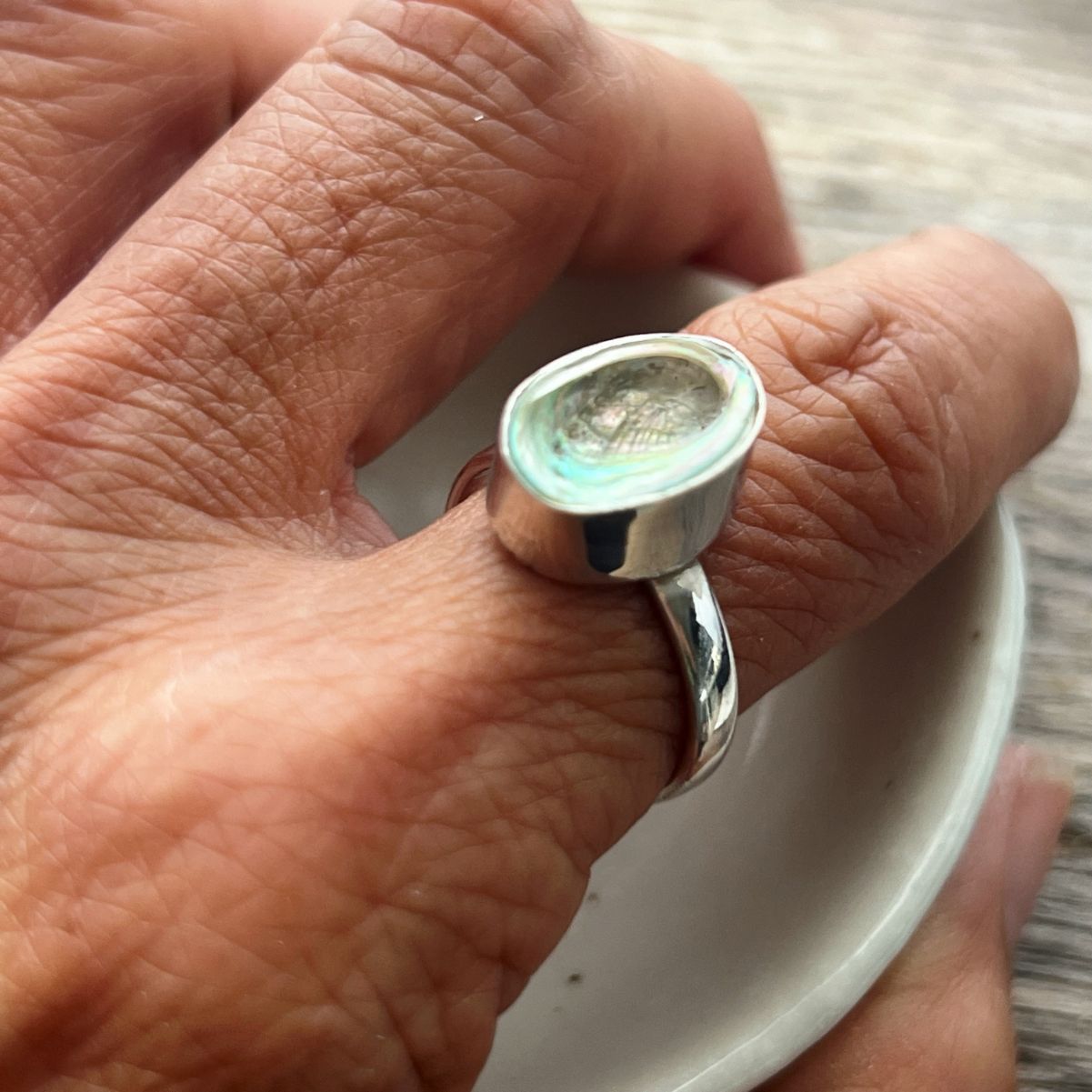 Farm Paua Shell 13mm Sterling Silver Ring 8