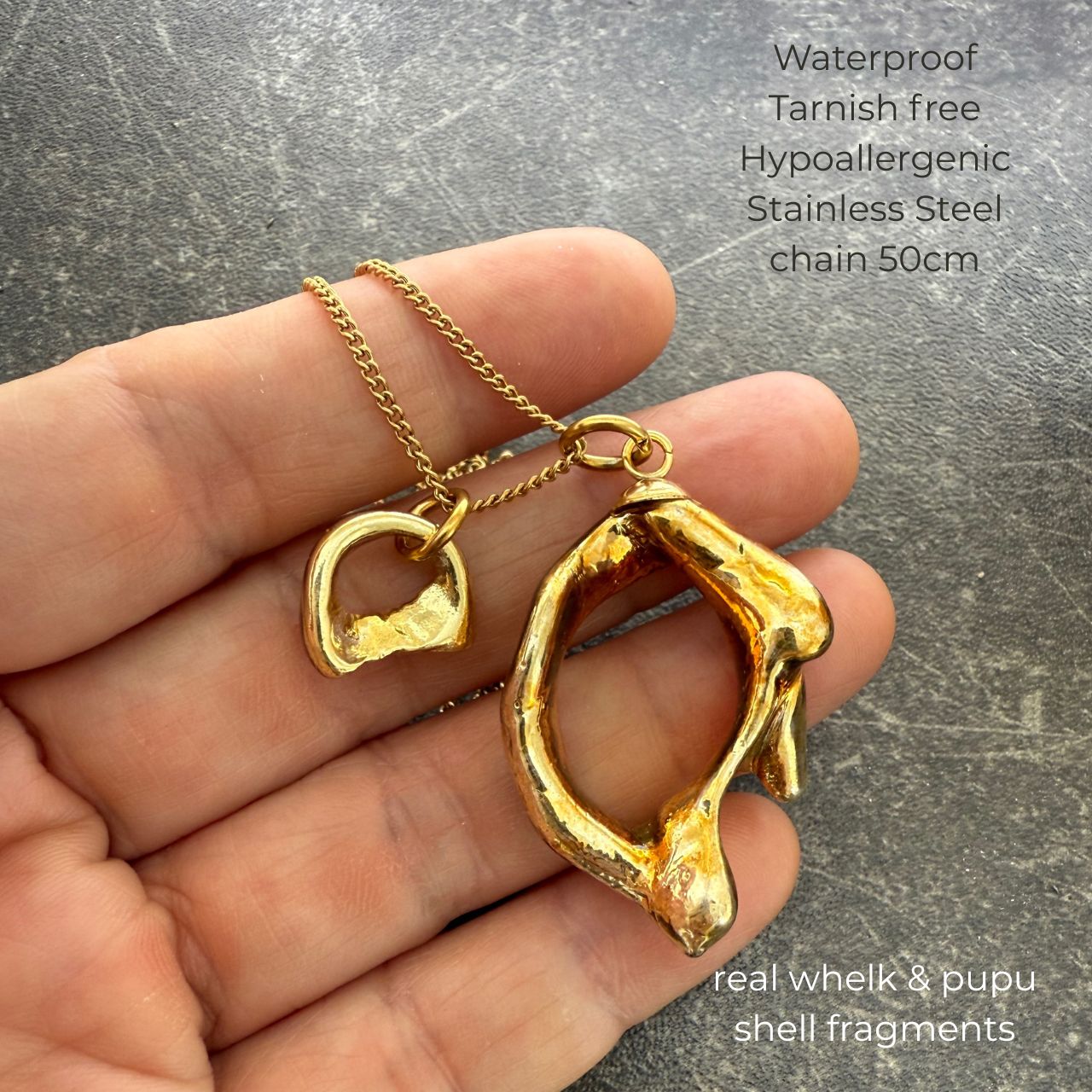 Tide-Worn Pair Whelk & Pupu Shell Necklace (Gold)