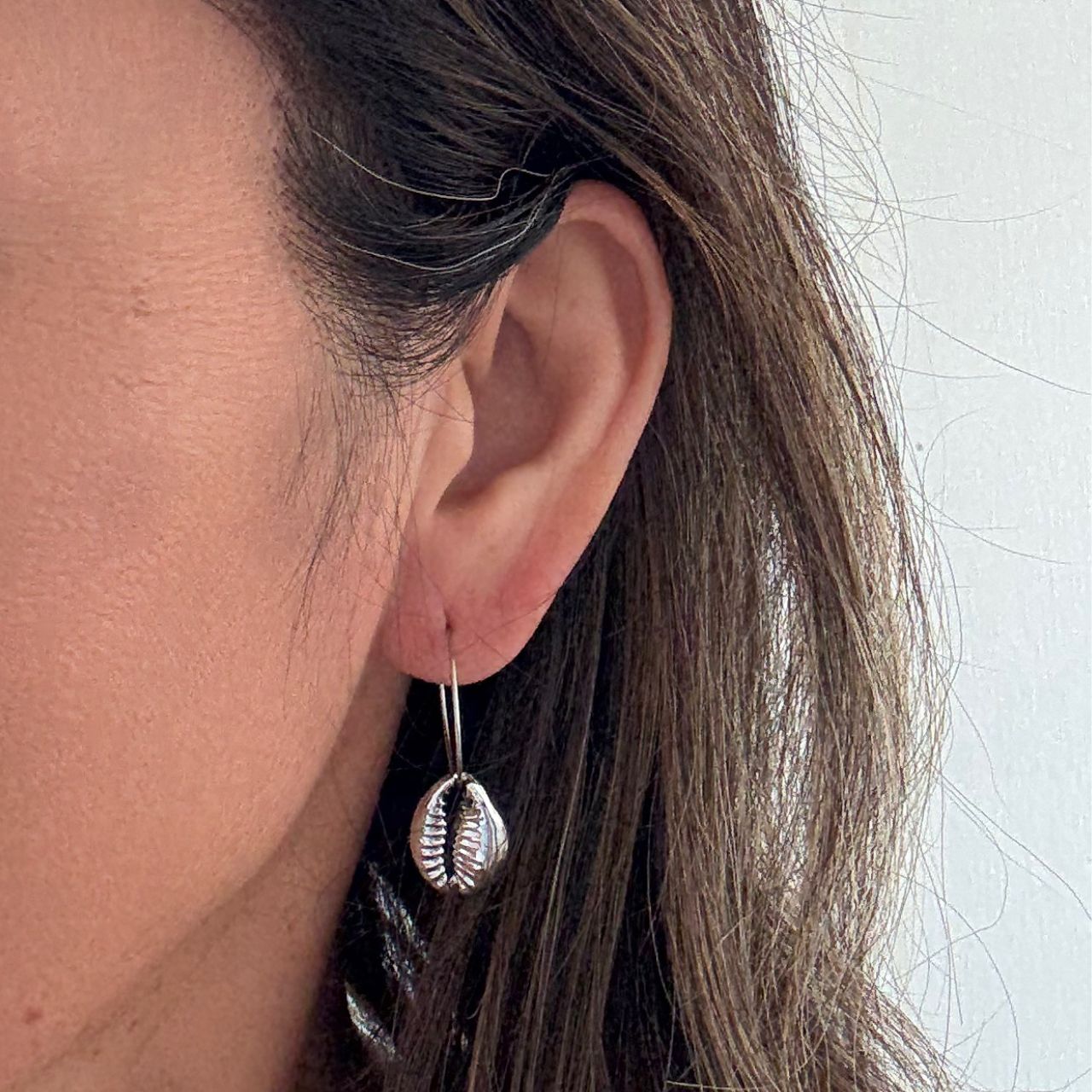 Cowrie Shell Wire Hoop Earrings