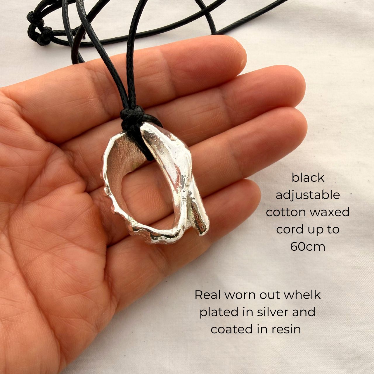 Worn Out Whelk Shell Cord Necklace (Silver)