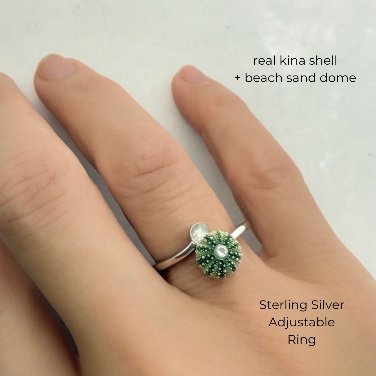 Tiny Kina & Sand Dome Adjustable Sterling Silver Ring Cuff