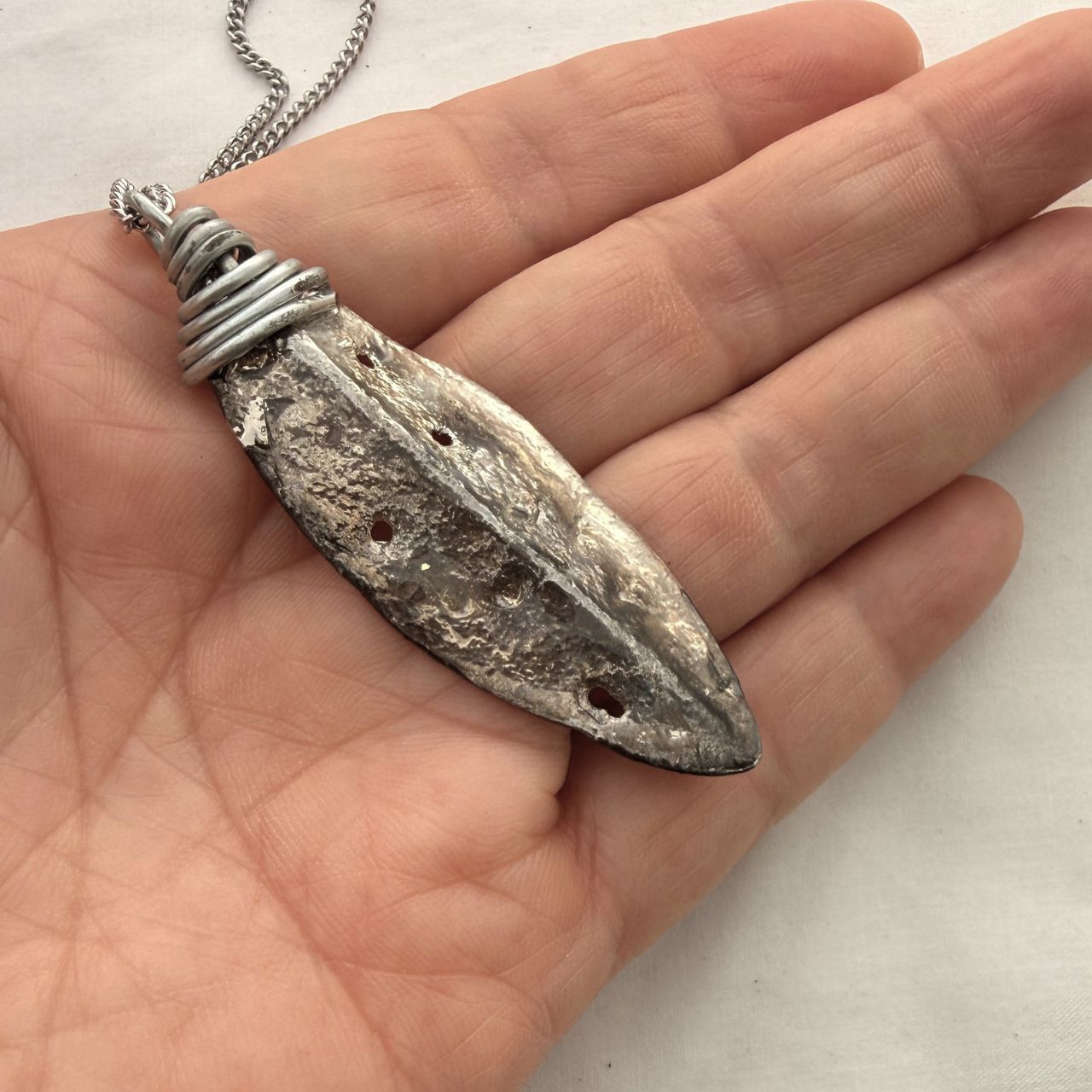 Silver Real Pohutukawa Leaf Necklace - Samples & Seconds